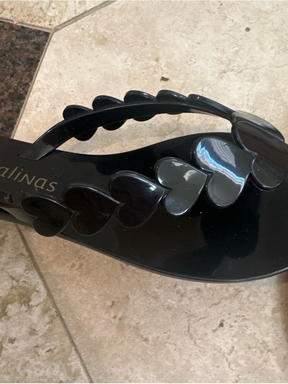 Melissa Black Glossy Heart-Trim Jelly Thong Sandal Jellies
